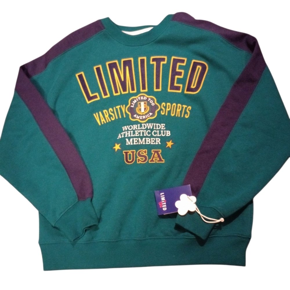 The Limited Too Green and Purple Crewneck Sweatshirt, Great Gift! Size S, NWT